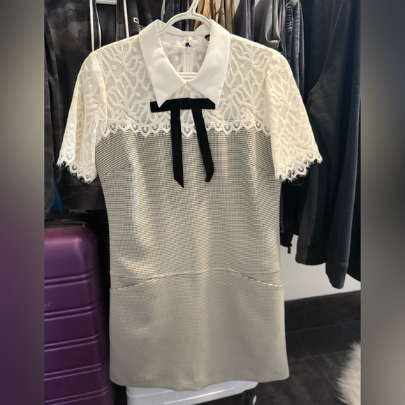 NWOT Sandro TWO-MATERIAL SHORT DRESS FR40/US8 - Picture 2 of 7